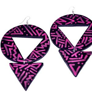 Pink/Black Tribal Print Earrings